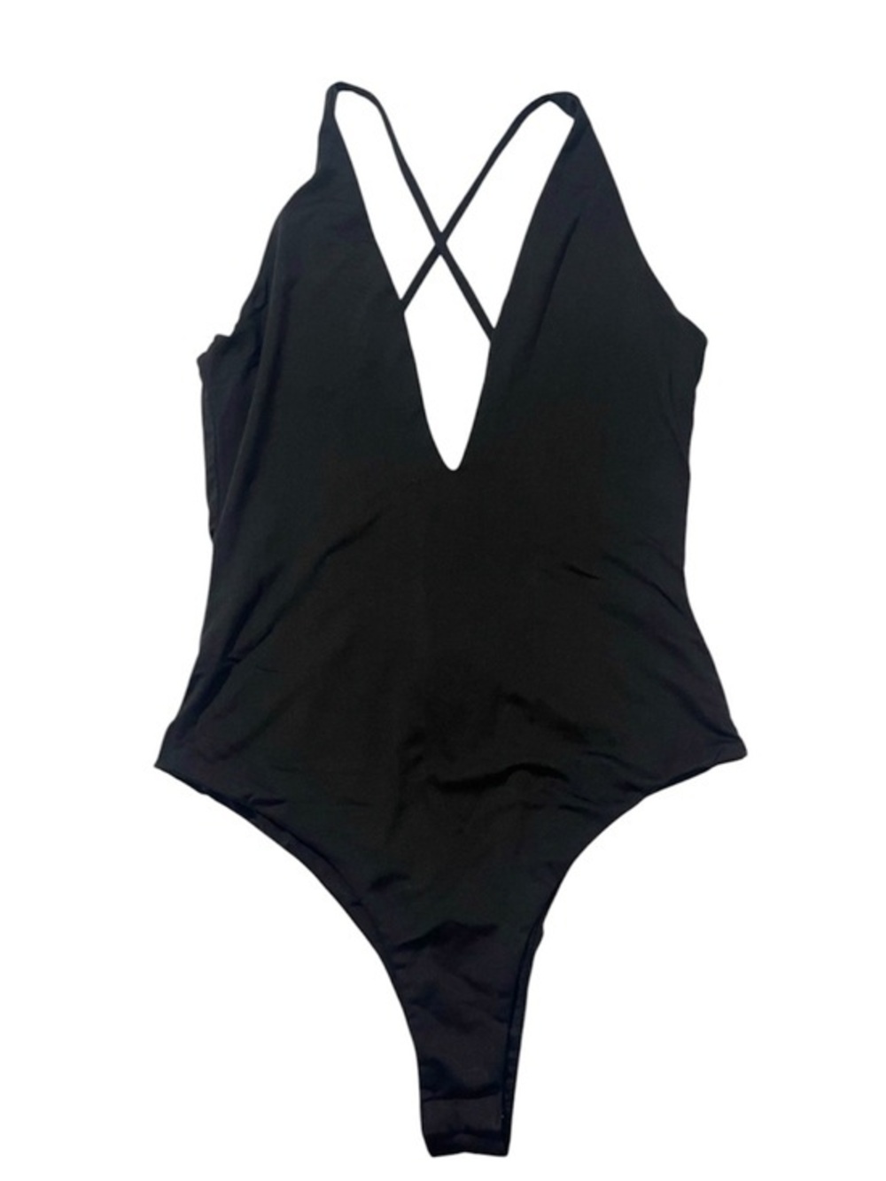 Princess Polly Women’s Black Bodysuit Plunge Neckline Size 4